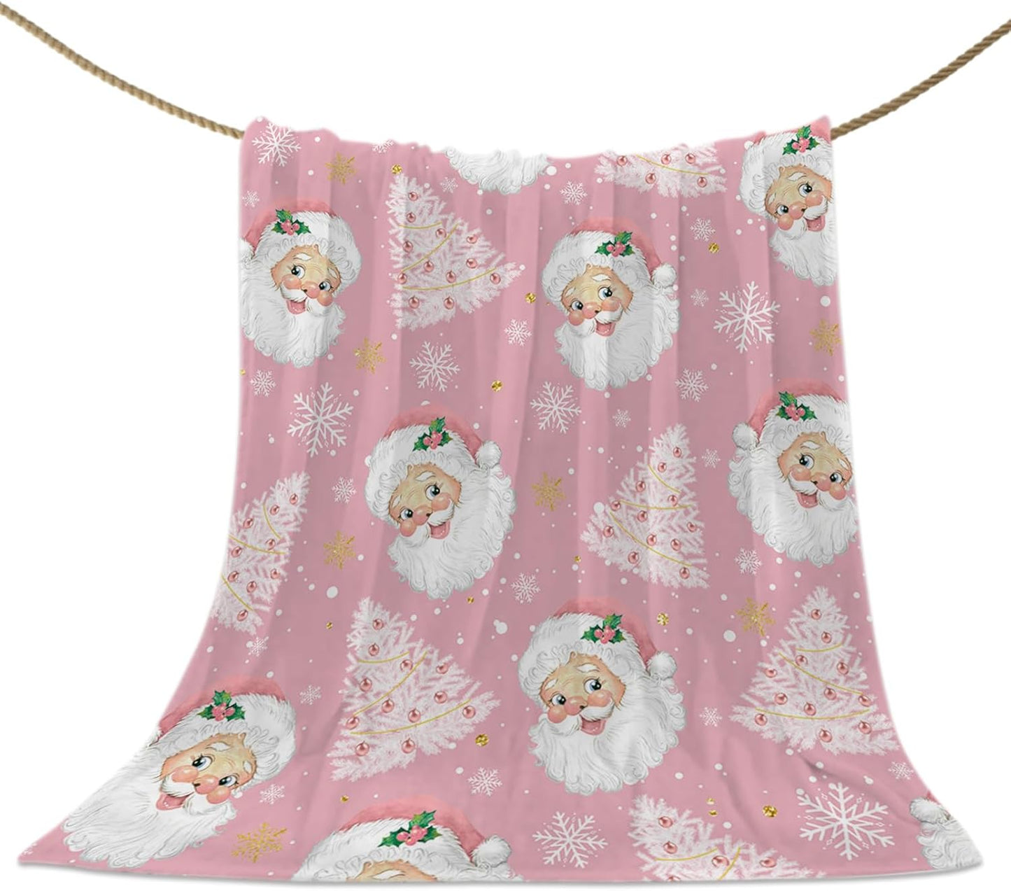 Christmas Pink Santa Claus Snowflakes Throw Blanket