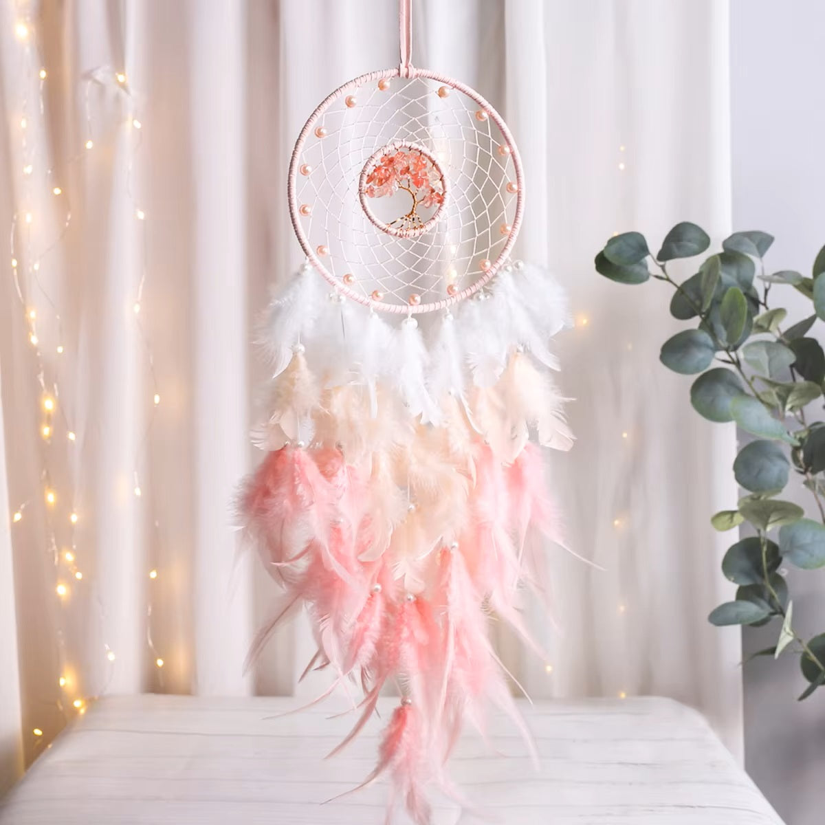 Dream Catcher Pink The Tree of Life Healing Crystal Christams Decoration