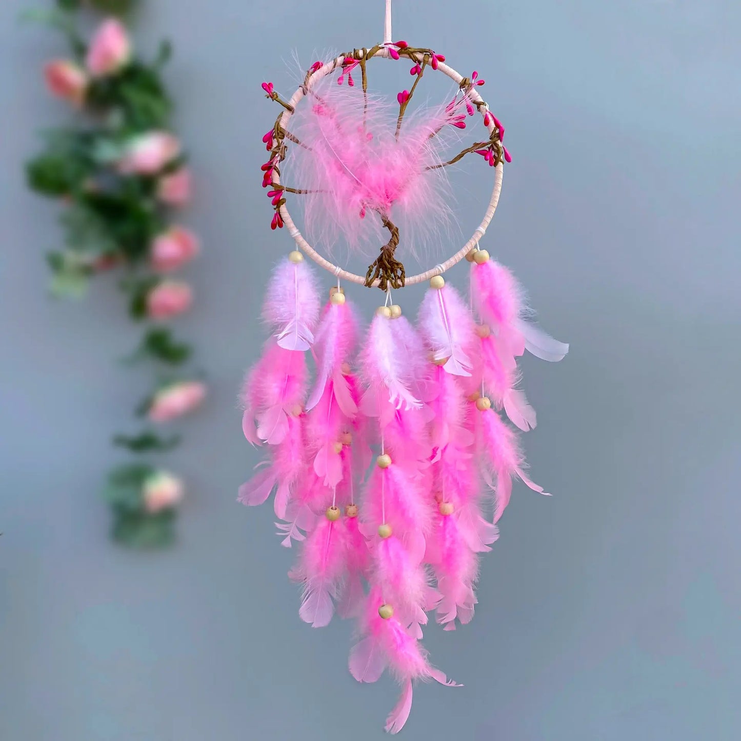 Pink Peach Blossom Dream Catcher Living Room Wall Decoration