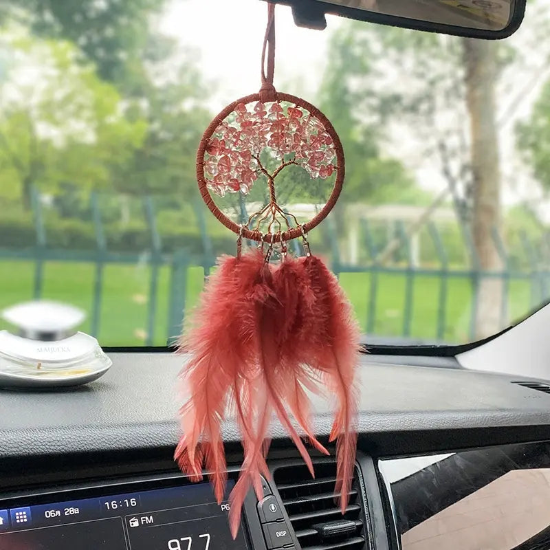 Dream Catchers for Car Hanging Crystal Tree Dream Catcher With Natural Fluffy Feather