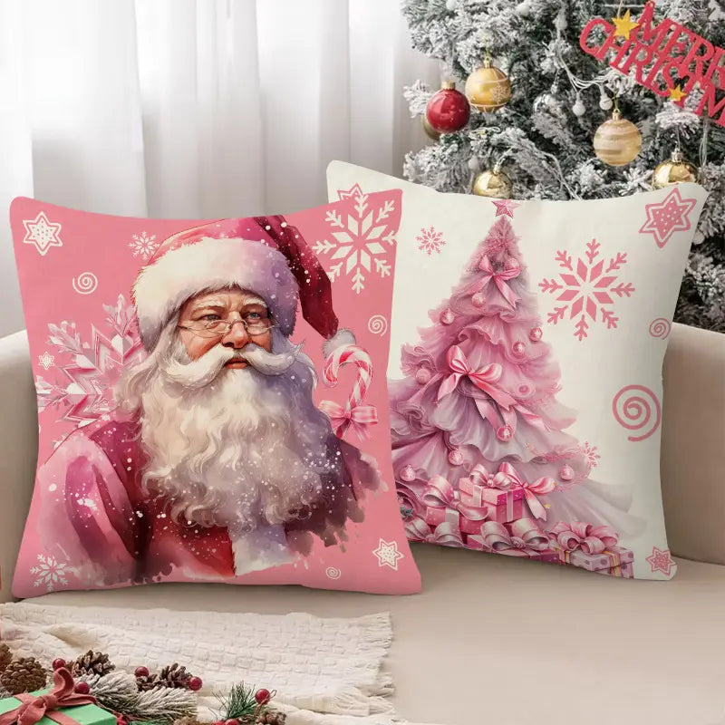 Pink Christmas Home Decor Santa Pillow Cover (4 Covers)