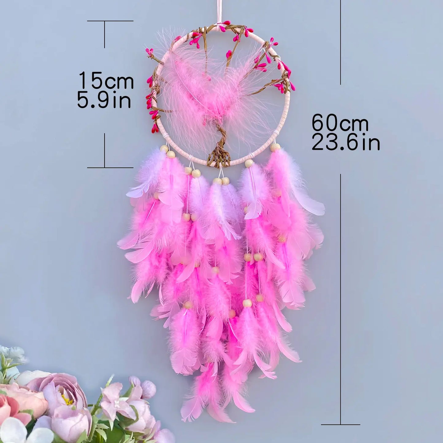 Pink Peach Blossom Dream Catcher Living Room Wall Decoration