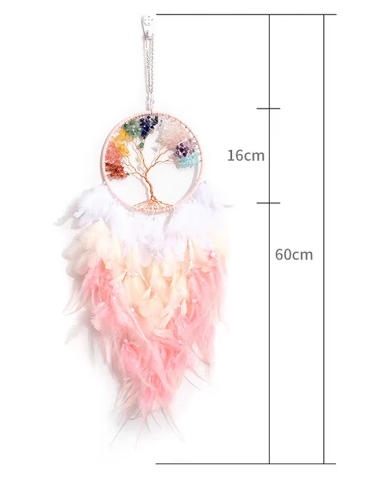 Colorful Tree Of Life Dream Catcher Natural Stone Pink Feather