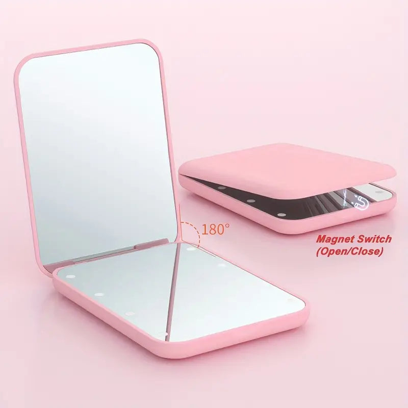 3X Magnifying LED Travel Makeup Mirror Pink