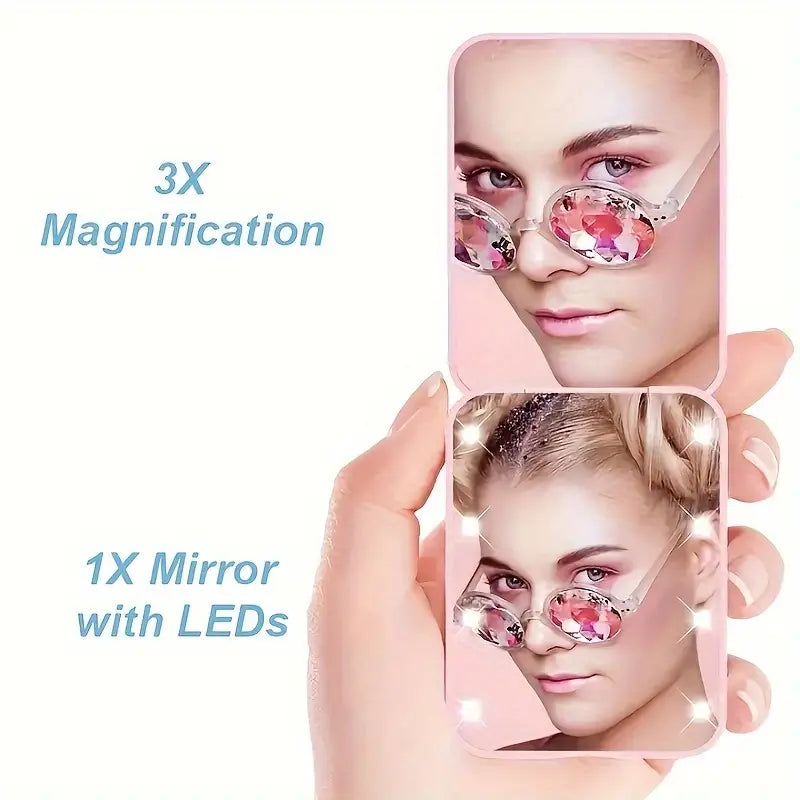 3X Magnifying LED Travel Makeup Mirror Pink